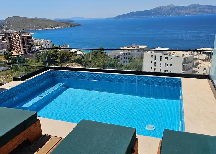 Coastal Retreat Paradise And Sunset View From The Private Pool Daire Saranda
